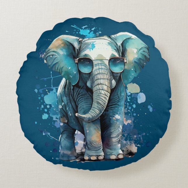 Elephant Elegance Round Pillow (Front)
