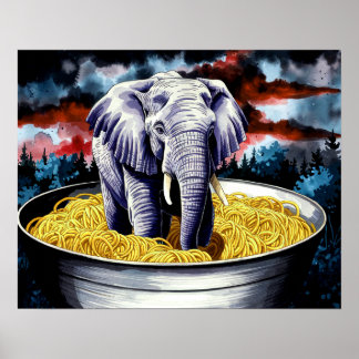 Elephant en Spaghetti Poster Imprimer Mur Art