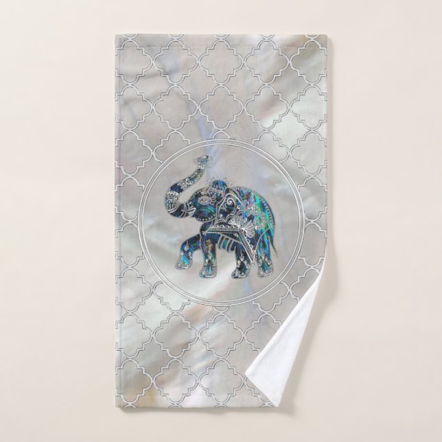 Éléphant encadré par argent sur l'ormeau et la (Serviette à main)