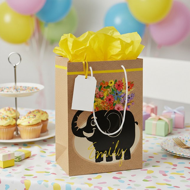 Éléphant et fleurs sac cadeau moyen (Créateur téléchargé)