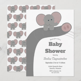 Eléphant et tronc bébé Invitation baby shower
