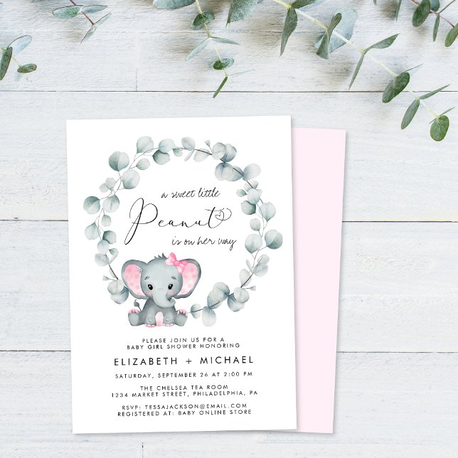 Elephant Eucalyptus Baby Girl Couples Shower Invitation (Creator Uploaded)