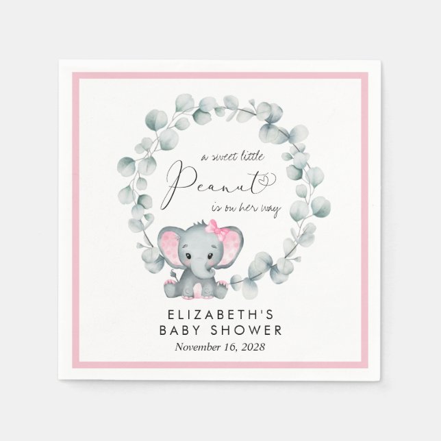 Elephant Eucalyptus Baby Girl Shower Napkin (Front)