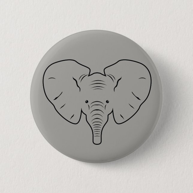 Elephant face silhouette 2 inch round button (Front)