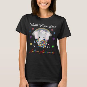 Elephant Faith Hope Love Autism Awareness T-Shirt