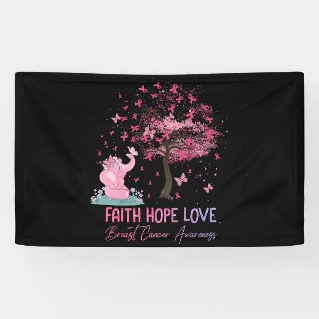Elephant  Faith Hope Love Breast Cancer Awareness Banner (Horizontal)