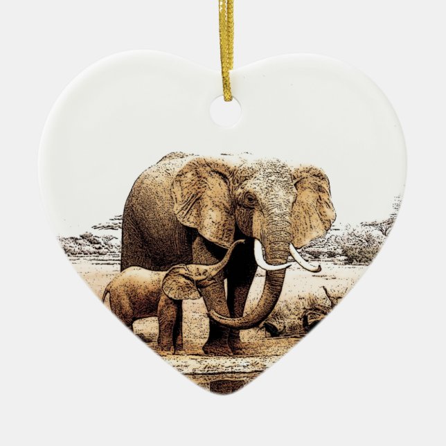 Elephant Family Ceramic Ornament (Front)