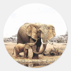 Elephant Family Classic Round Sticker