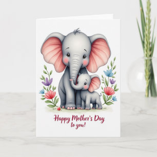 Elephant Family Floral Pattern Card