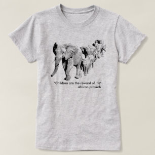 Elephant Family in Procession   African Wildlife T-Shirt