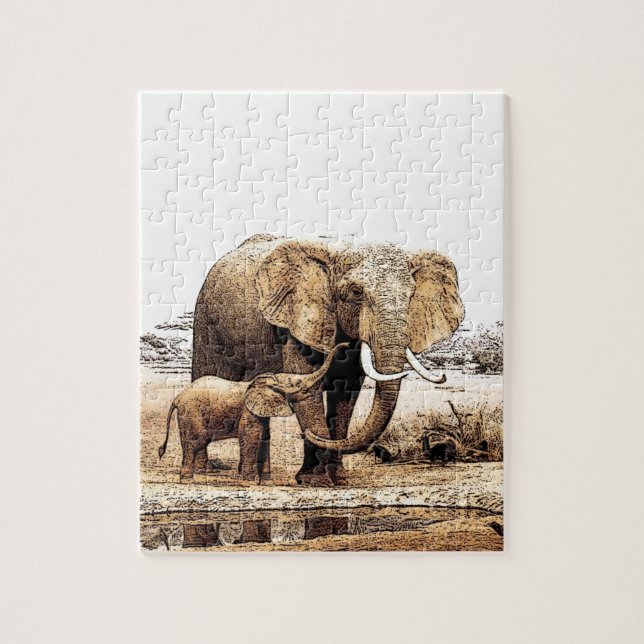 Elephant Family Jigsaw Puzzle (Vertical)