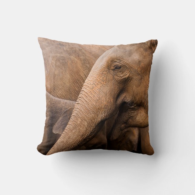 Elephant Family: Majestic Wildlife Throw Pillow (Front)