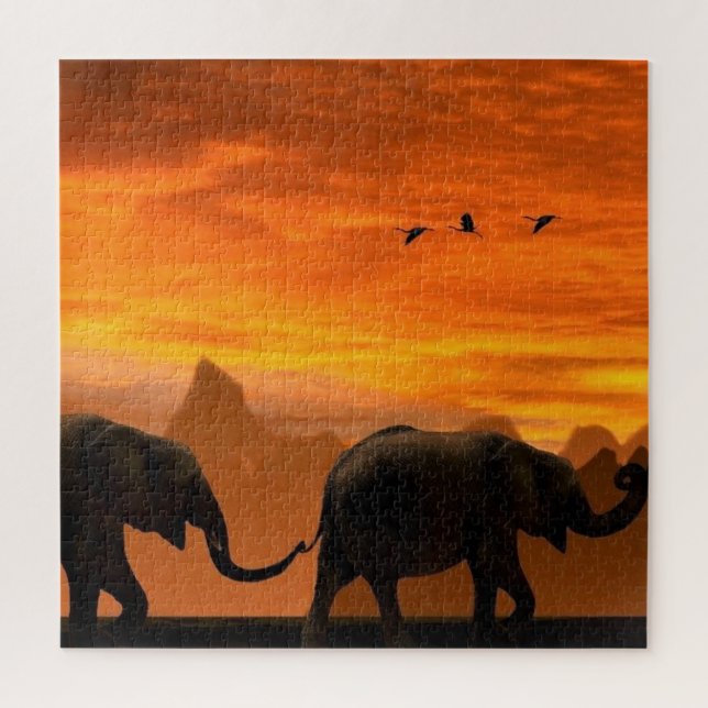 Elephant Family Puzzle Sunset (Vertical)
