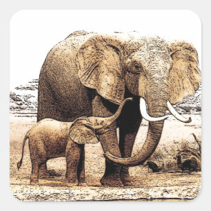 Elephant Family Square Sticker