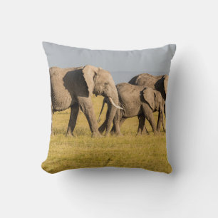 Elephant Family Walking Throw Pillow