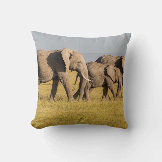 Elephant Family Walking Throw Pillow (Front)