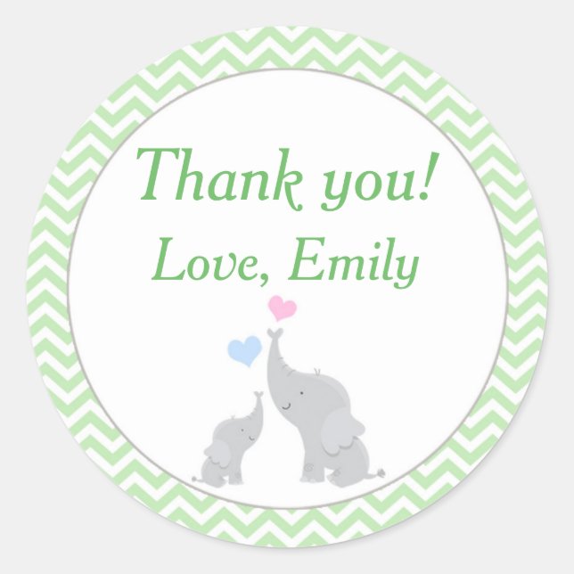 Elephant Faveur Étiquette Mint Vert Baby shower Un (Devant)