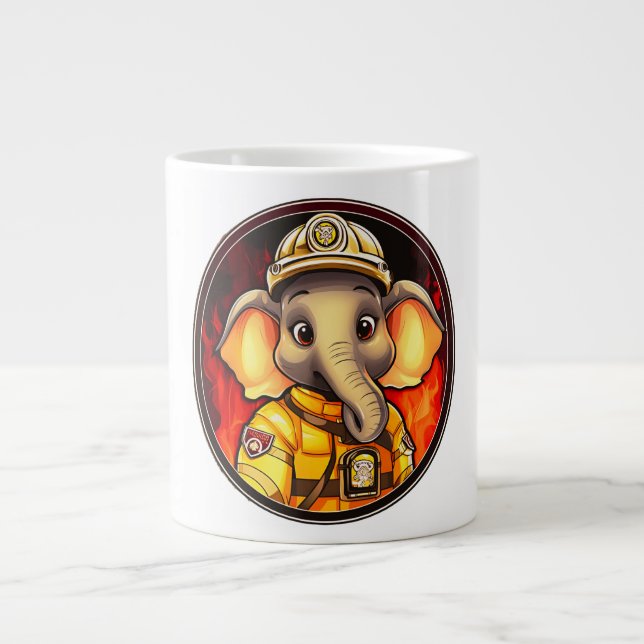 Elephant Firefighter Large Coffee Mug (Front)