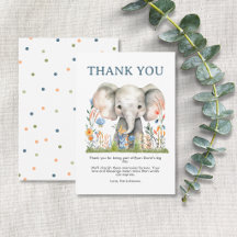 Elephant First Birthday Thank You Card | Safari