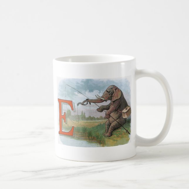 Elephant fisherman fishing Illustration Coffee Mug (Right)