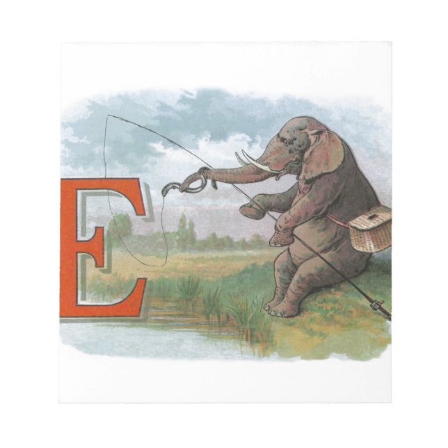 Elephant fisherman fishing Illustration Notepad (Front)