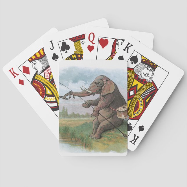 Elephant fisherman fishing Illustration Playing Cards (Back)