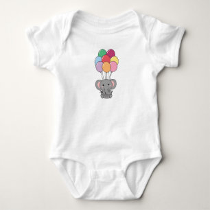 Elephant Flies Up With Colourful Balloons Baby Bodysuit