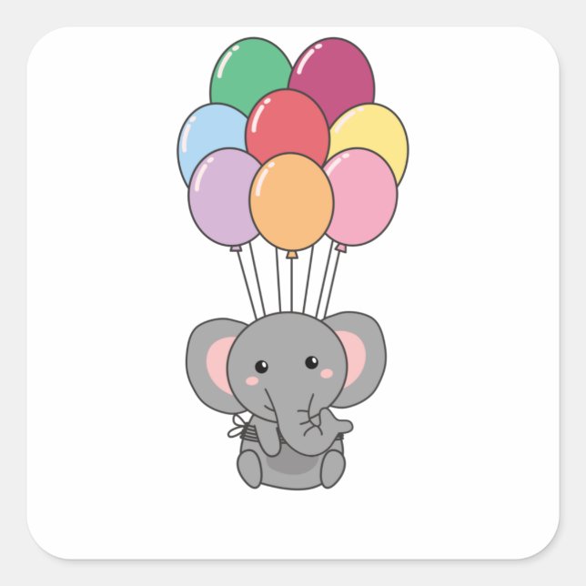 Elephant Flies Up With Colourful Balloons Square Sticker (Front)