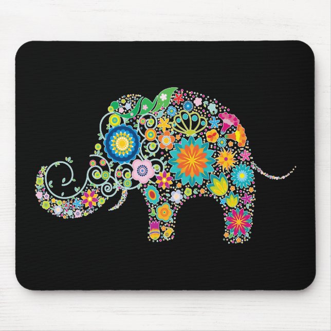Elephant Floral Art Mouse Pad (Front)