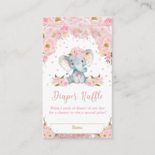 Elephant Floral Baby Shower Diaper Raffle Cards