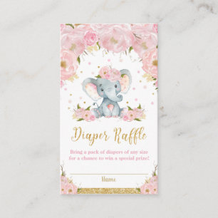 Elephant Floral Baby Shower Diaper Raffle Cards
