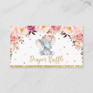 Elephant Floral Baby Shower Diaper Raffle Ticket Enclosure Card