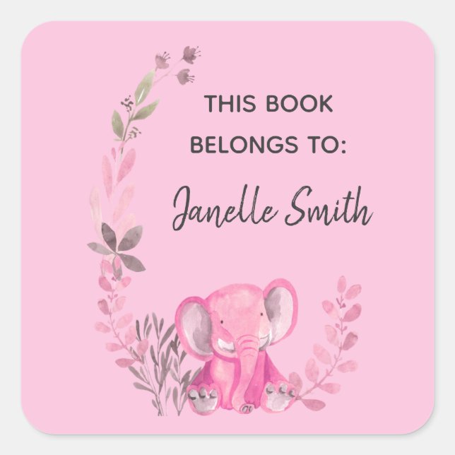 Elephant Floral Design Bookplate Sticker (Front)