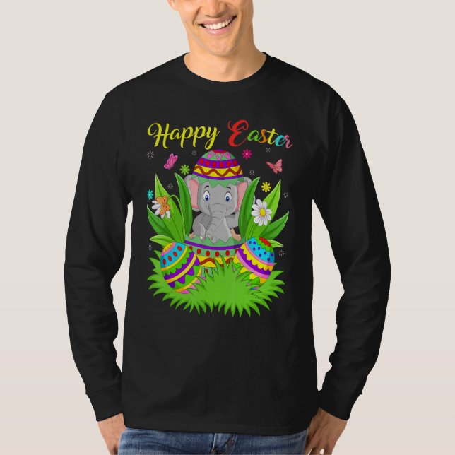 Elephant  Floral Easter Egg Funny Elephant Easter T-Shirt (Front)