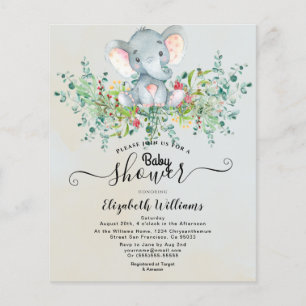 Elephant Floral Eucalyptus Baby shower Invitations Flyer