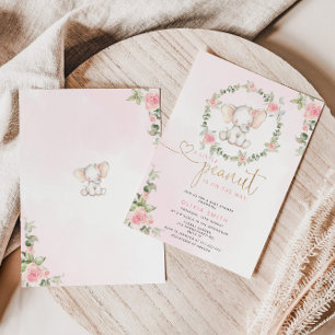 Elephant floral girl baby shower invitation
