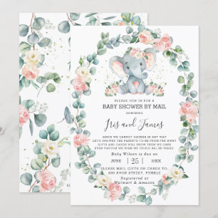 Elephant Floral Greenery Baby Shower by Mail Girl Invitation