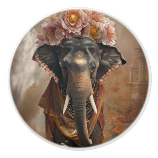 Elephant Floral Harmony Ceramic Knob
