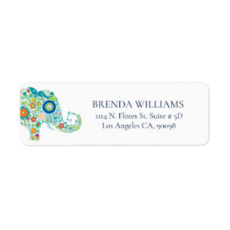 Éléphant Floral Mignon Sur Typographie Bleue Blanc