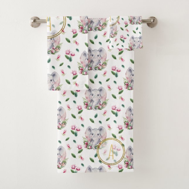 ÉLÉPHANT Floral Monogramme Girl rose chambre à cou (En situation)
