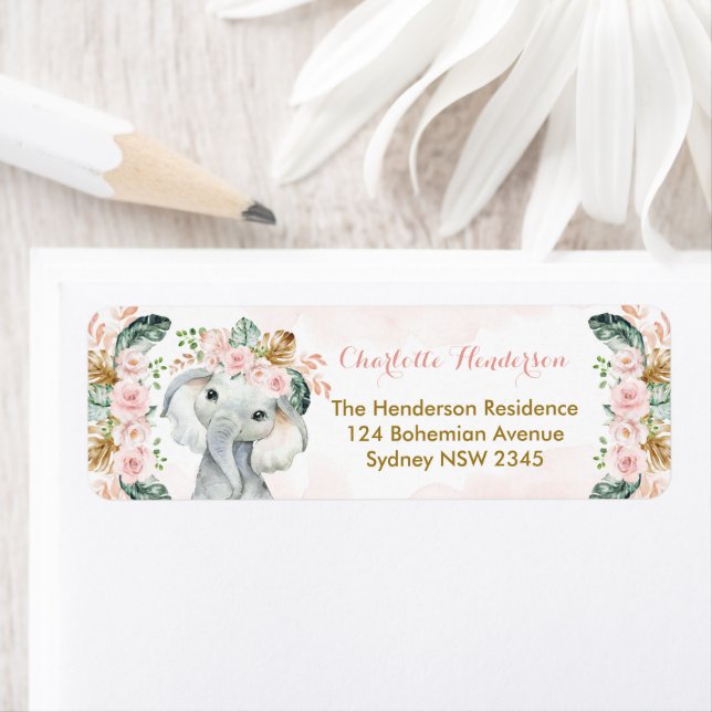 Eléphant Floral Rose Blush Boho Baby Girl (En situation)
