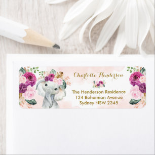 Eléphant Floral Violet Blush Boho Baby Girl