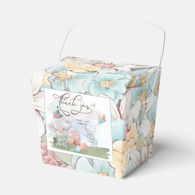 Elephant Florals Boy Baby Shower Picnic Thank You  Favor Box (Front Side)