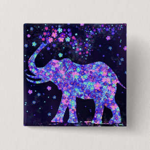 Elephant Flowers - Add Your Picture / Text / Name 2 Inch Square Button