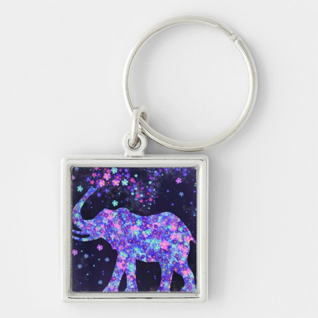 Elephant Flowers - Add Your Picture / Text / Name Keychain (Front)