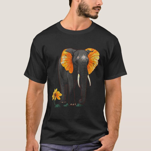 Elephant Flowers Artwork - African Art Elephant T-Shirt (Front)