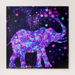 Elephant Flowers Jigsaw Puzzlel Colourful Spring Puzzle