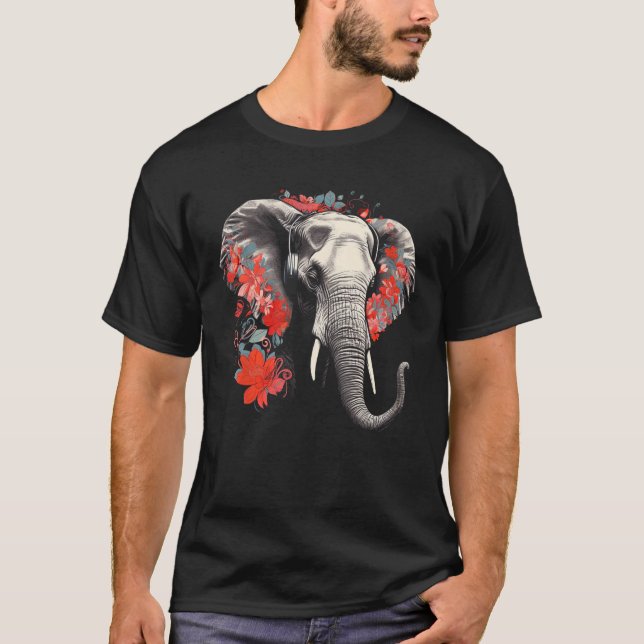 Elephant Flowers Music Animal Elephant T-Shirt (Front)