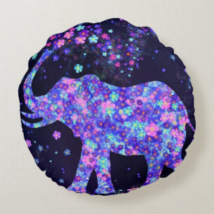 Elephant Flowers - Spring Joy Round Pillow
