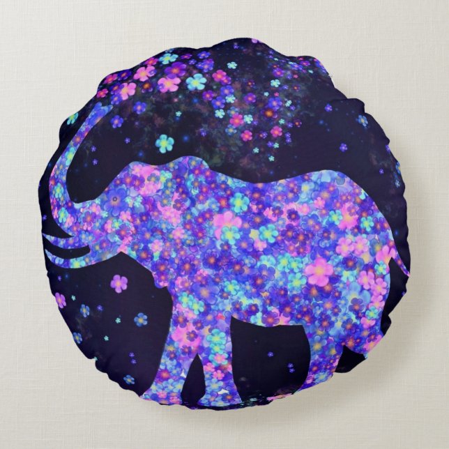 Elephant Flowers - Spring Joy Round Pillow (Back)